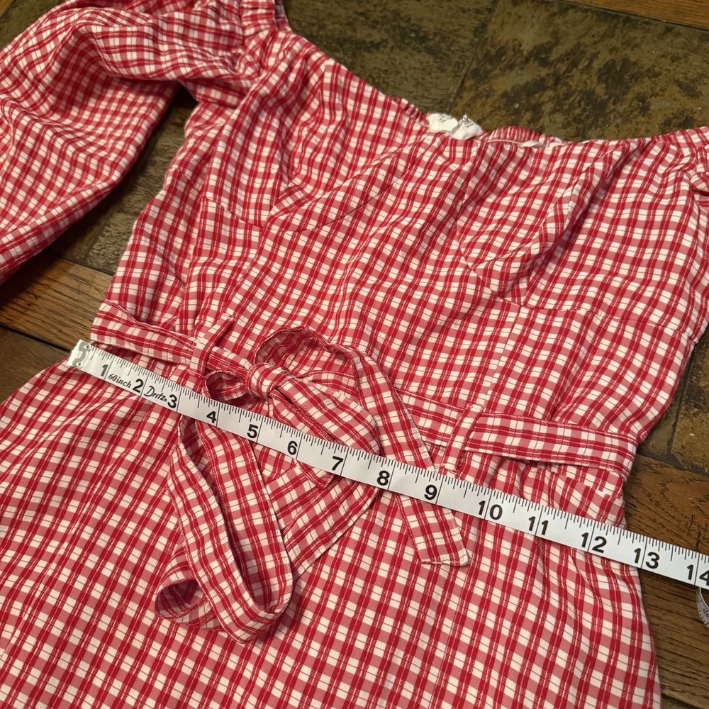 Anthropologie Maeve Bare Red Gingham Off Shoulder Frill Ruffled Mini Dress US 8 - Picture 8 of 11